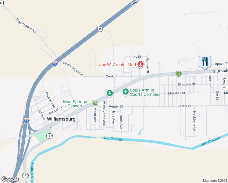 map of restaurants, bars, coffee shops, grocery stores, and more near Hyde Avenue in Truth or Consequences