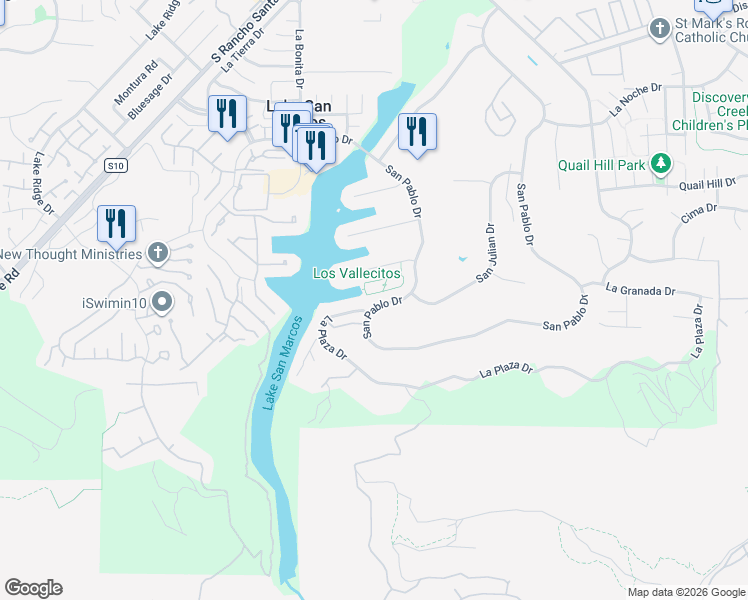 map of restaurants, bars, coffee shops, grocery stores, and more near 1505 San Pablo Drive in San Marcos