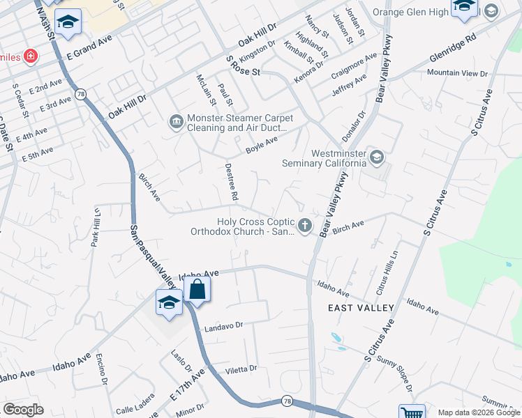 map of restaurants, bars, coffee shops, grocery stores, and more near 1347 Top Rail Lane in Escondido
