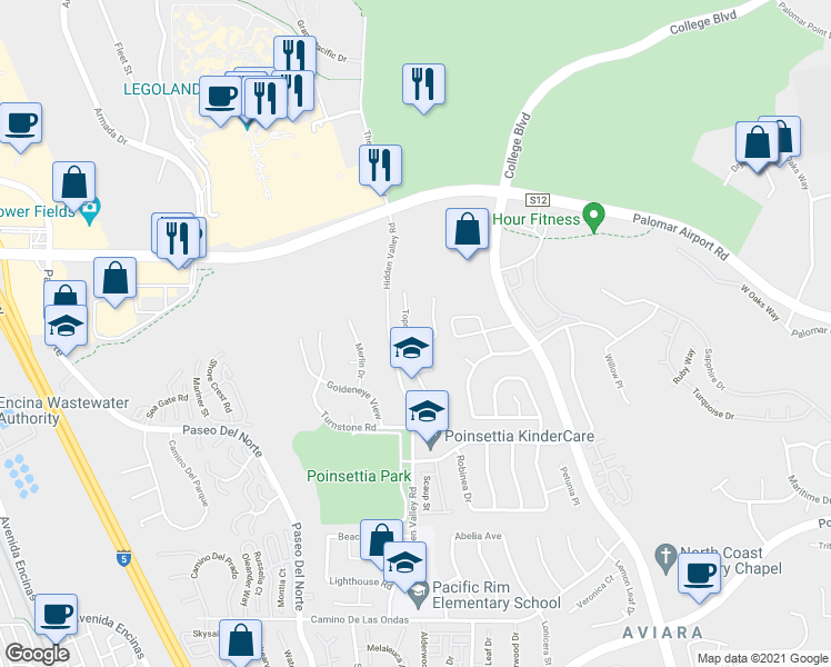 map of restaurants, bars, coffee shops, grocery stores, and more near 6397 Ebb Tide Street in Carlsbad