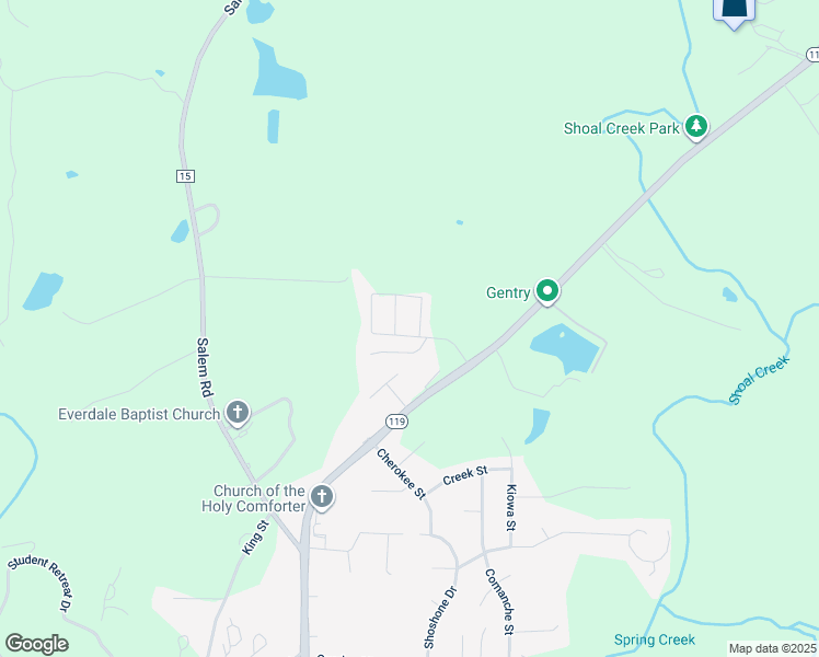 map of restaurants, bars, coffee shops, grocery stores, and more near 1523 Cobblestone Lane in Montevallo
