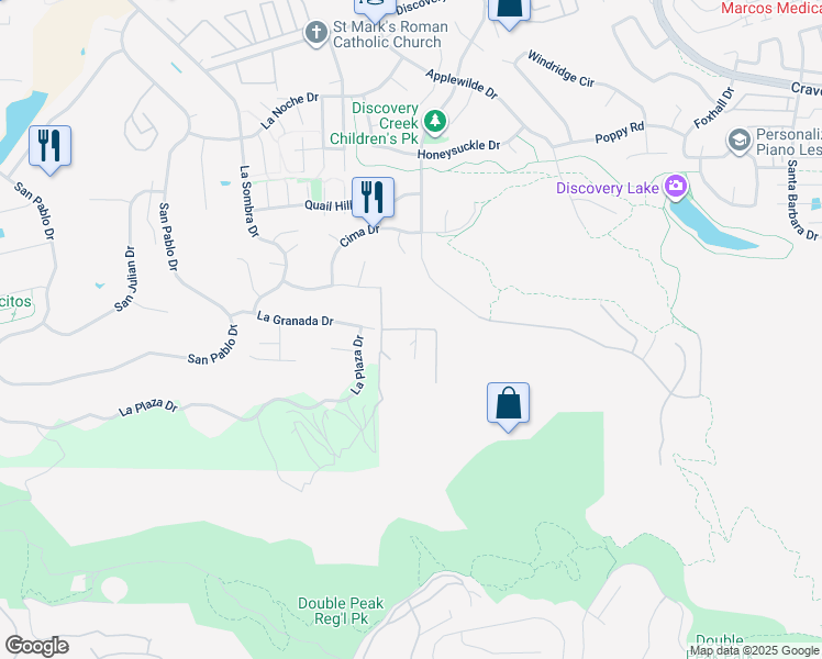 map of restaurants, bars, coffee shops, grocery stores, and more near Vista Colina Drive in San Marcos