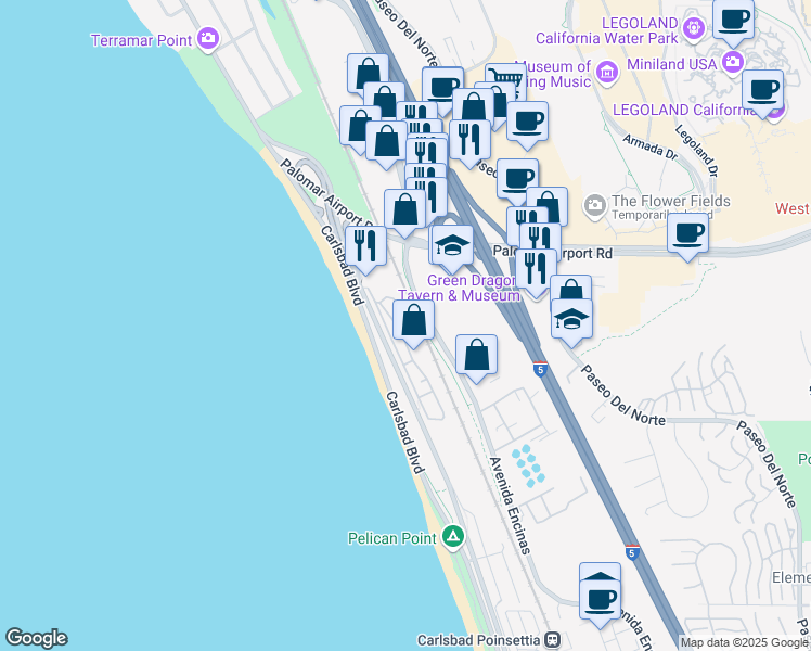 map of restaurants, bars, coffee shops, grocery stores, and more near 6503 Friendly Place in Carlsbad