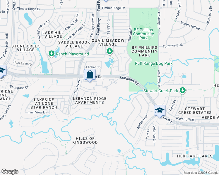 map of restaurants, bars, coffee shops, grocery stores, and more near 2355 Lebanon Road in Frisco