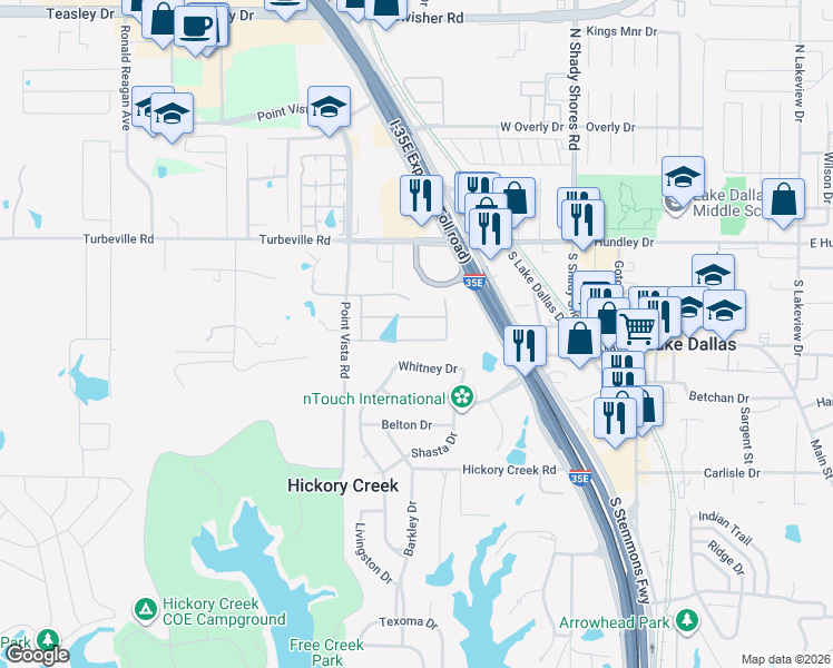 map of restaurants, bars, coffee shops, grocery stores, and more near 125 Nix Drive in Hickory Creek