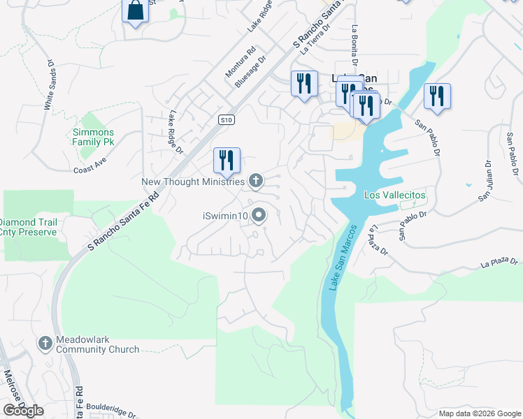 map of restaurants, bars, coffee shops, grocery stores, and more near 1246 Rue Cap Ferrat in San Marcos