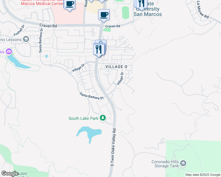 map of restaurants, bars, coffee shops, grocery stores, and more near 803 Almond Road in San Marcos
