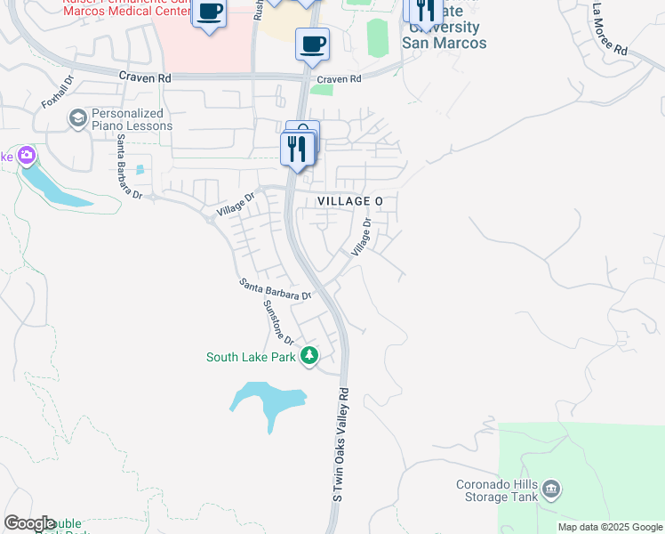 map of restaurants, bars, coffee shops, grocery stores, and more near 807 Almond Road in San Marcos