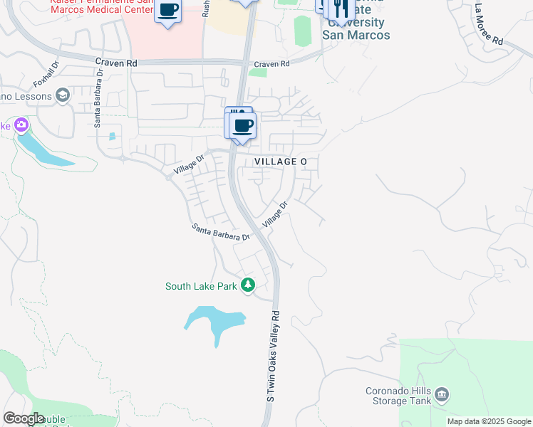 map of restaurants, bars, coffee shops, grocery stores, and more near 805 Almond Drive in San Marcos