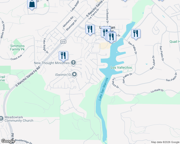 map of restaurants, bars, coffee shops, grocery stores, and more near 1636 Via Caminar in San Marcos