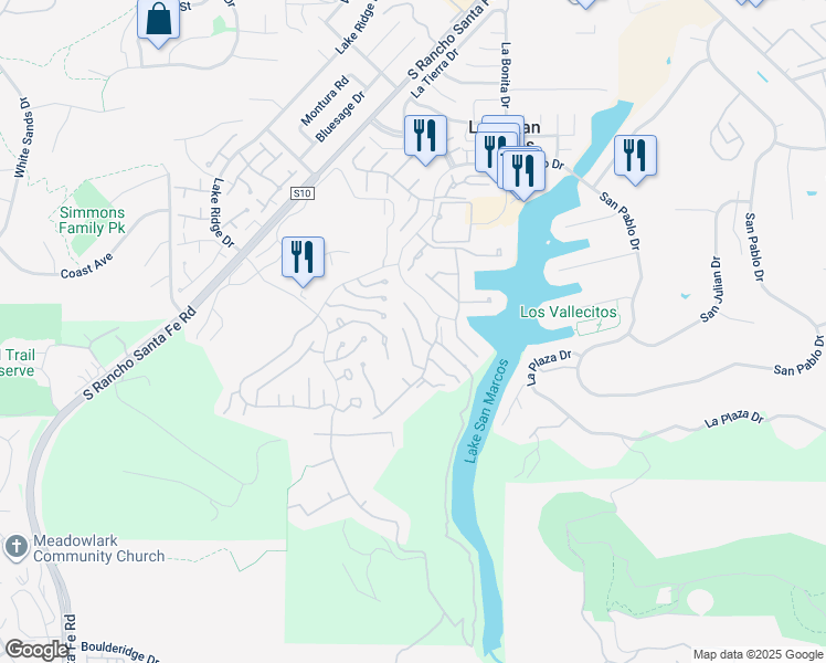 map of restaurants, bars, coffee shops, grocery stores, and more near 1660 Via Ocioso in San Marcos