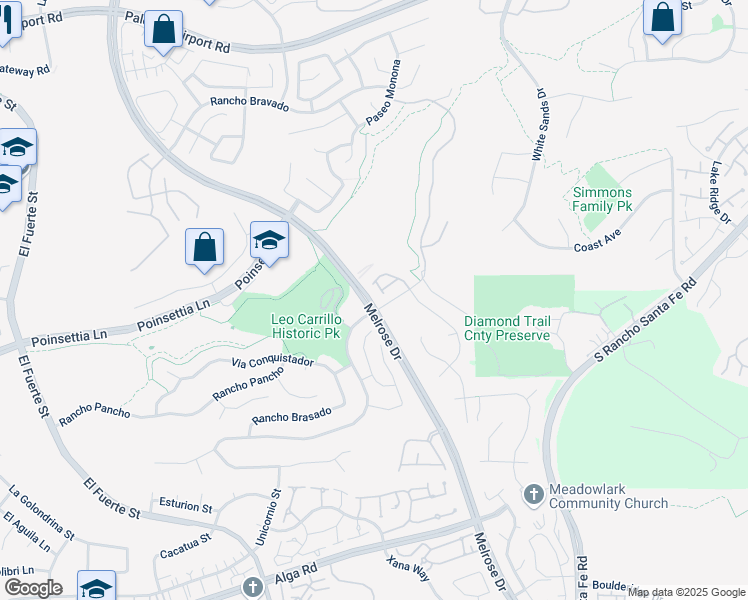 map of restaurants, bars, coffee shops, grocery stores, and more near 6312 Melrose Drive in Carlsbad