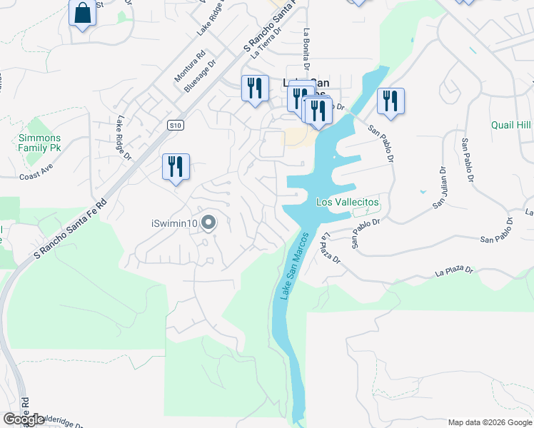map of restaurants, bars, coffee shops, grocery stores, and more near 1598 Caminito Aguar in San Marcos