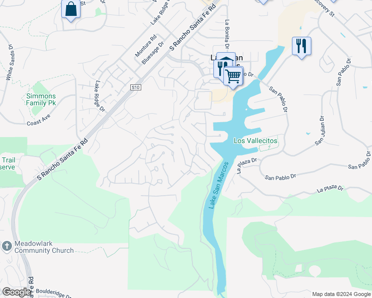 map of restaurants, bars, coffee shops, grocery stores, and more near 1660 Via Ocioso in San Marcos