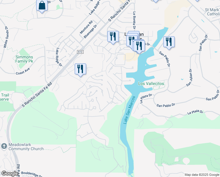 map of restaurants, bars, coffee shops, grocery stores, and more near 1636 Via Caminar in San Marcos
