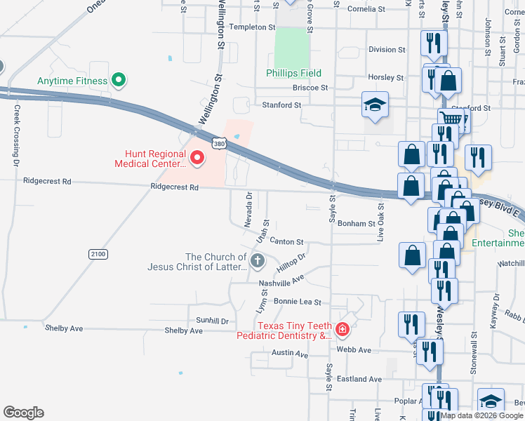 map of restaurants, bars, coffee shops, grocery stores, and more near 5007 Utah Street in Greenville