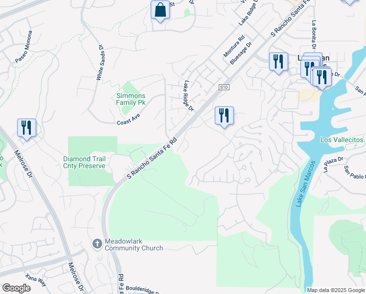 map of restaurants, bars, coffee shops, grocery stores, and more near 1523 Camino Linda Drive in San Marcos