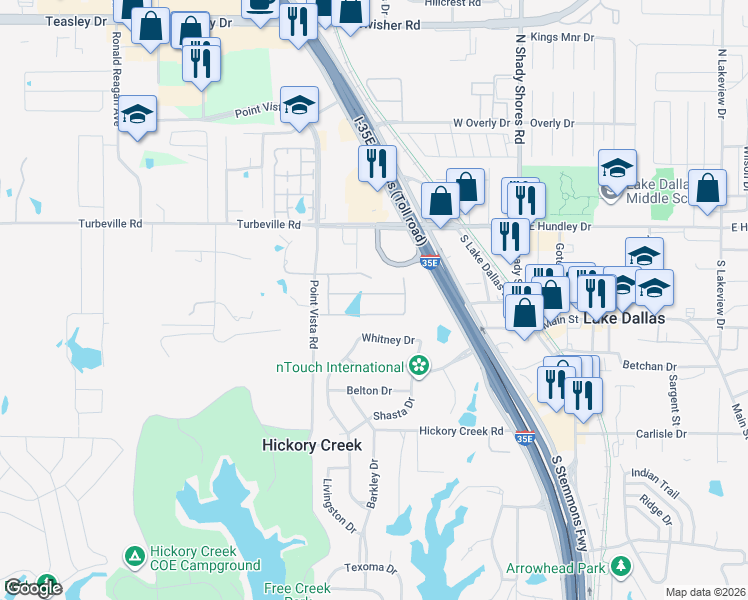 map of restaurants, bars, coffee shops, grocery stores, and more near 125 Nix Drive in Hickory Creek