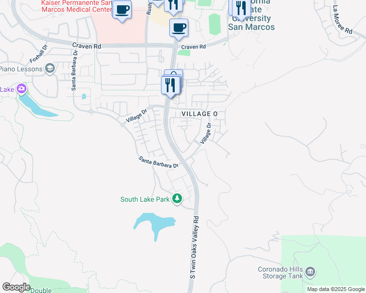 map of restaurants, bars, coffee shops, grocery stores, and more near 768 Hatfield Drive in San Marcos