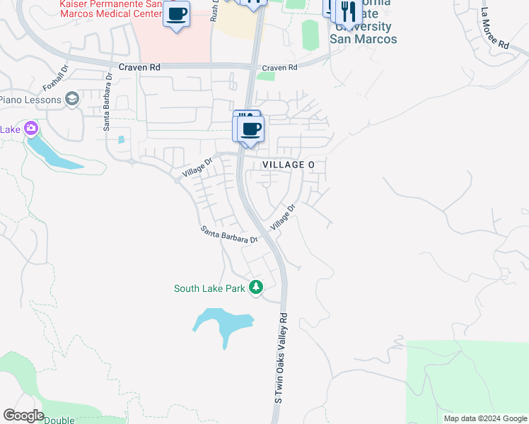 map of restaurants, bars, coffee shops, grocery stores, and more near 731 Kellogg Street in San Marcos