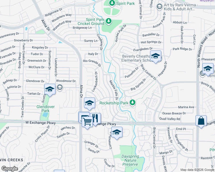 map of restaurants, bars, coffee shops, grocery stores, and more near 1324 Rio Grande Dr in Allen