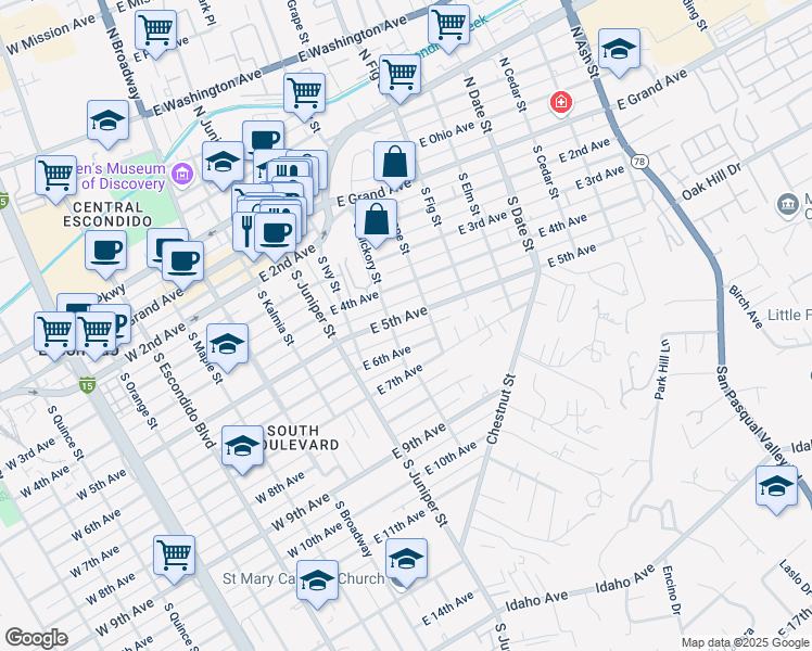 map of restaurants, bars, coffee shops, grocery stores, and more near 511 East 5th Avenue in Escondido