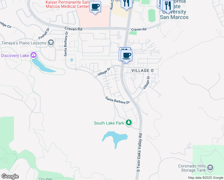 map of restaurants, bars, coffee shops, grocery stores, and more near 701 Merit Drive in San Marcos
