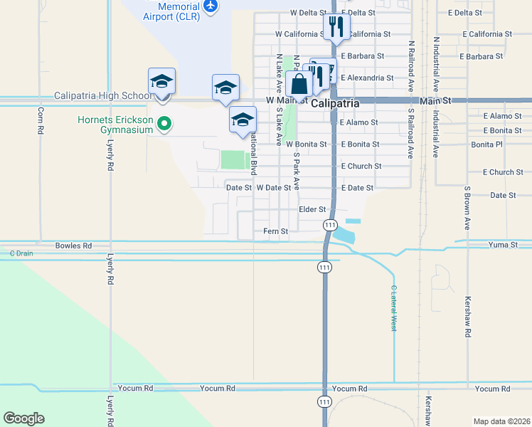 map of restaurants, bars, coffee shops, grocery stores, and more near 606 South Lake Avenue in Calipatria