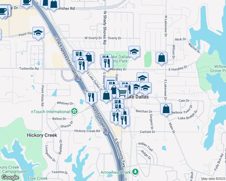 map of restaurants, bars, coffee shops, grocery stores, and more near 211 Gotcher Ave in Lake Dallas