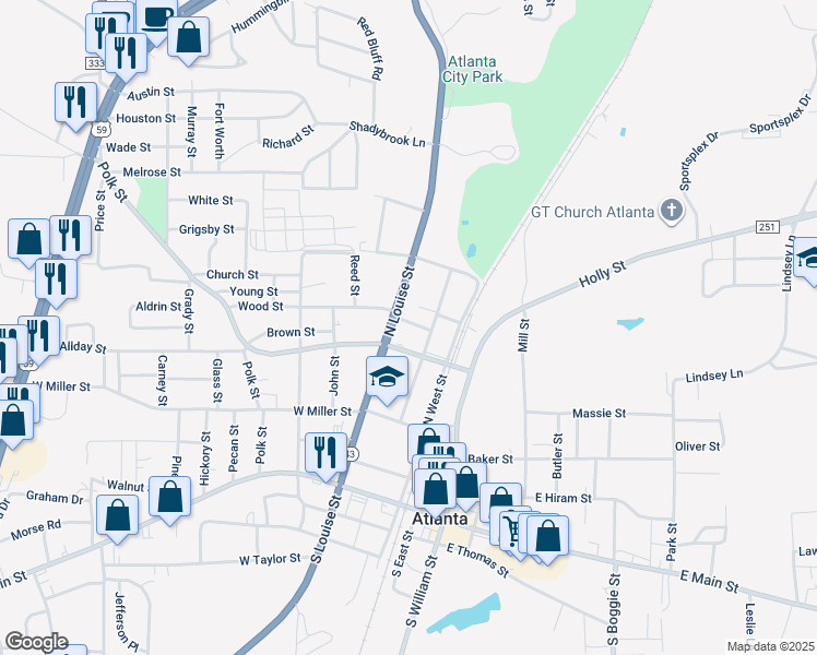 map of restaurants, bars, coffee shops, grocery stores, and more near 103 Wood Street in Atlanta