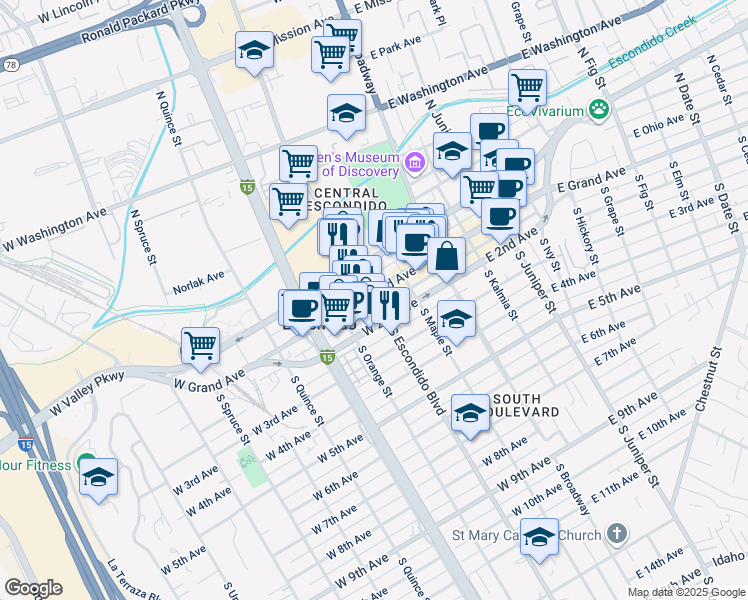 map of restaurants, bars, coffee shops, grocery stores, and more near in Escondido