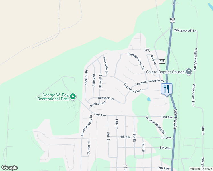 map of restaurants, bars, coffee shops, grocery stores, and more near 412 Oakwell Cove in Calera