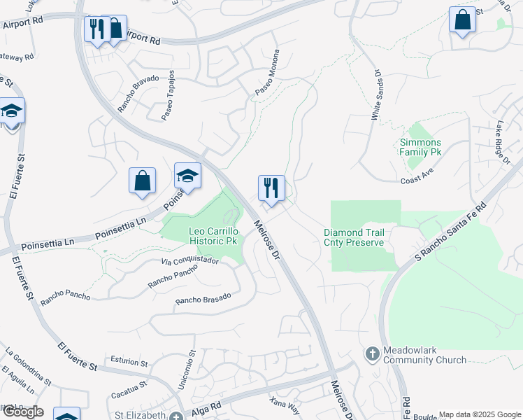 map of restaurants, bars, coffee shops, grocery stores, and more near 6267 Via Trato in Carlsbad