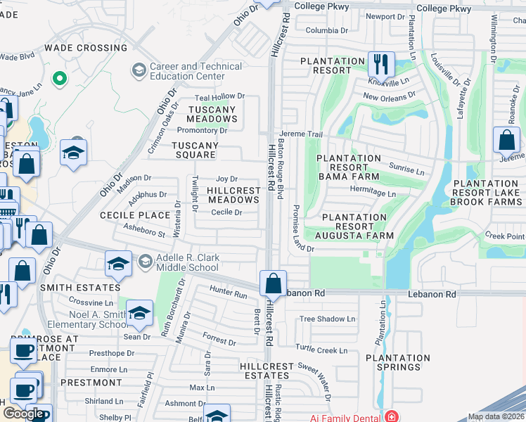 map of restaurants, bars, coffee shops, grocery stores, and more near 10411 Cecile Drive in Frisco