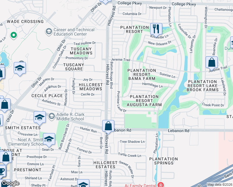 map of restaurants, bars, coffee shops, grocery stores, and more near 5000 Promise Land Drive in Frisco
