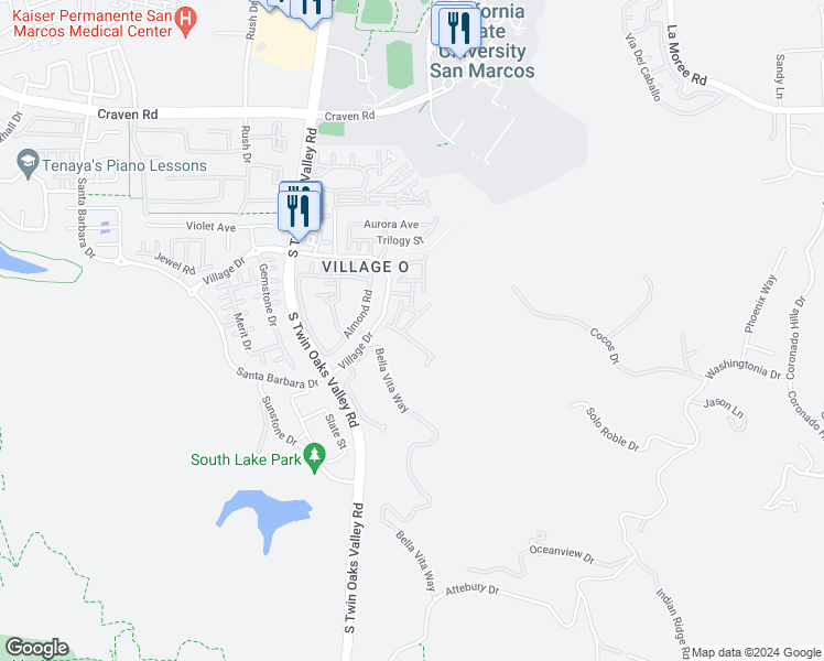 map of restaurants, bars, coffee shops, grocery stores, and more near 932 Bolex Way in San Marcos