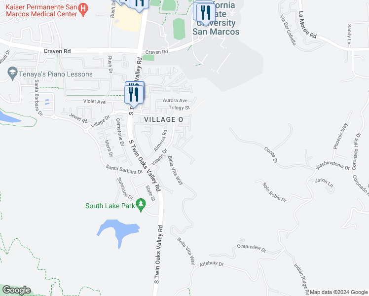 map of restaurants, bars, coffee shops, grocery stores, and more near 888 Custer Avenue in San Marcos