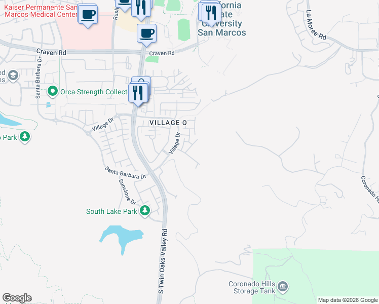 map of restaurants, bars, coffee shops, grocery stores, and more near 900 Custer Avenue in San Marcos