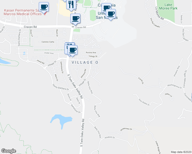 map of restaurants, bars, coffee shops, grocery stores, and more near 900 Custer Avenue in San Marcos