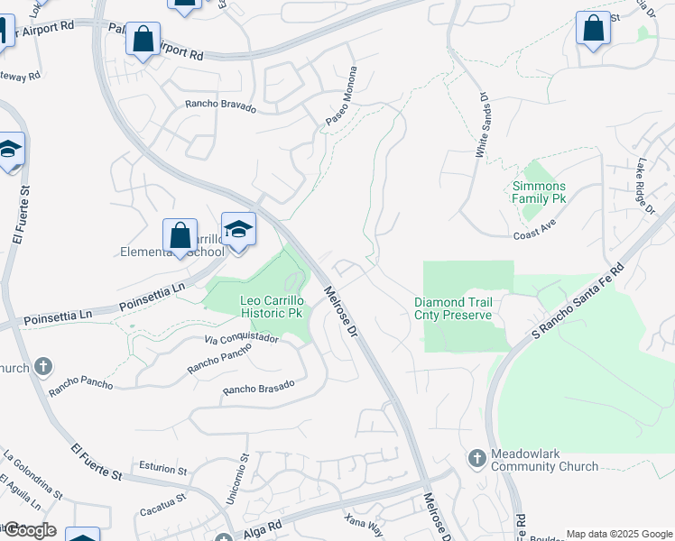 map of restaurants, bars, coffee shops, grocery stores, and more near 6312 Melrose Drive in Carlsbad