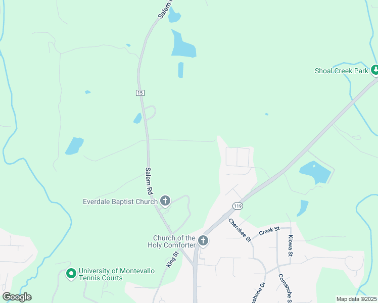 map of restaurants, bars, coffee shops, grocery stores, and more near 686 Salem Road in Montevallo