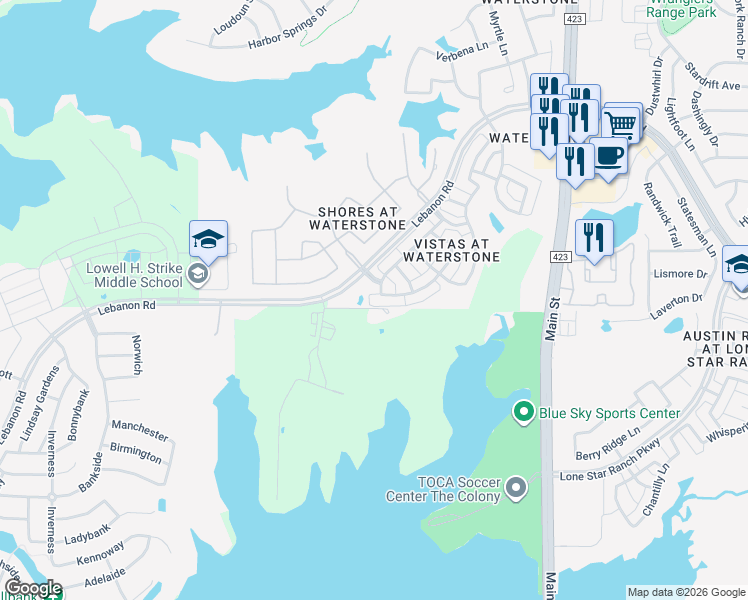 map of restaurants, bars, coffee shops, grocery stores, and more near 1170 Kruger Lane in Frisco