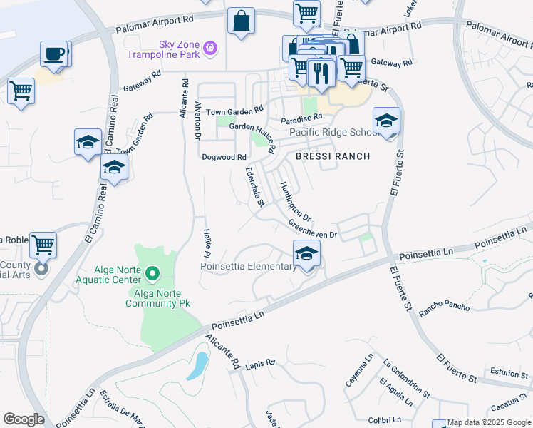 map of restaurants, bars, coffee shops, grocery stores, and more near 6374 Keeneland Drive in Carlsbad
