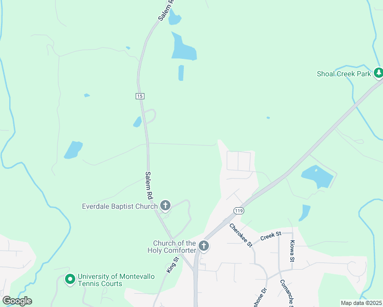map of restaurants, bars, coffee shops, grocery stores, and more near 686 Salem Road in Montevallo