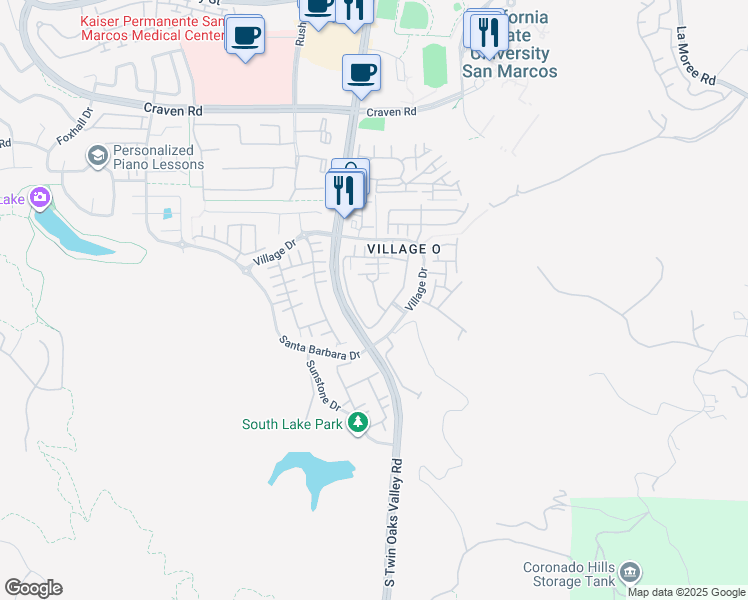 map of restaurants, bars, coffee shops, grocery stores, and more near 688 Hatfield Drive in San Marcos