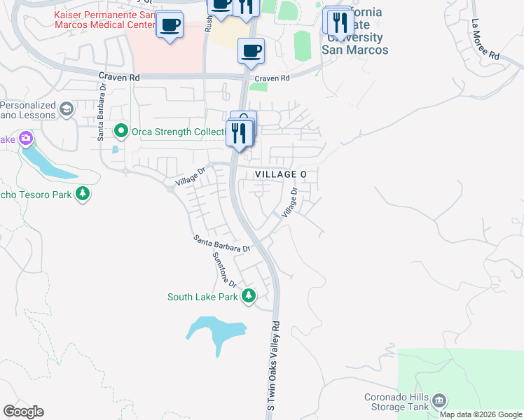 map of restaurants, bars, coffee shops, grocery stores, and more near 715 Hatfield Drive in San Marcos