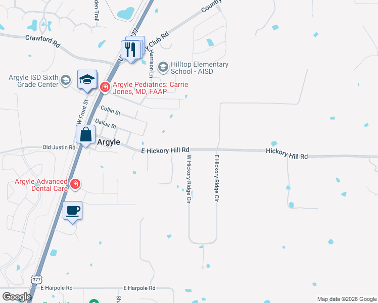 map of restaurants, bars, coffee shops, grocery stores, and more near 525 East Hickory Hill Road in Bartonville