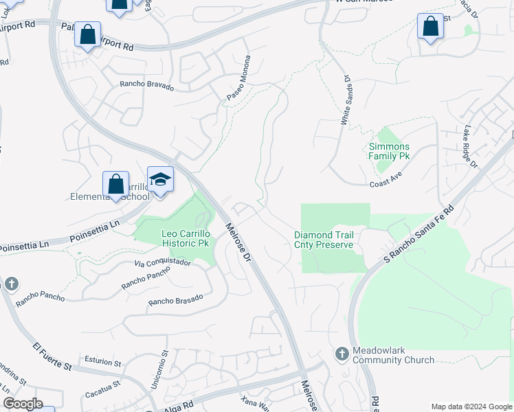 map of restaurants, bars, coffee shops, grocery stores, and more near 3160 Via Puerta in Carlsbad