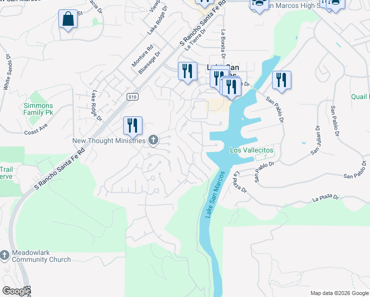 map of restaurants, bars, coffee shops, grocery stores, and more near 1656 Via Caminar in San Marcos