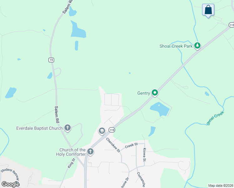 map of restaurants, bars, coffee shops, grocery stores, and more near 1523 Cobblestone Lane in Montevallo